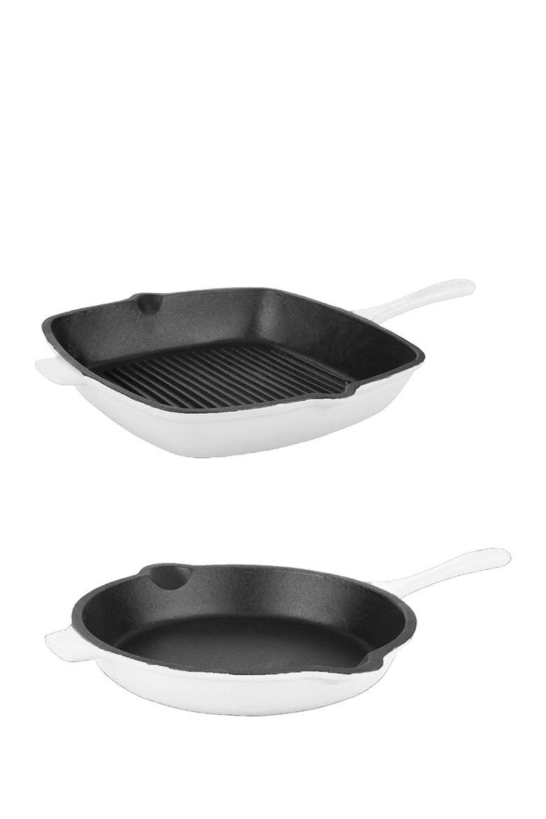 White Neo 2-Piece Cast Iron Pan Set, Main, color, WHITE