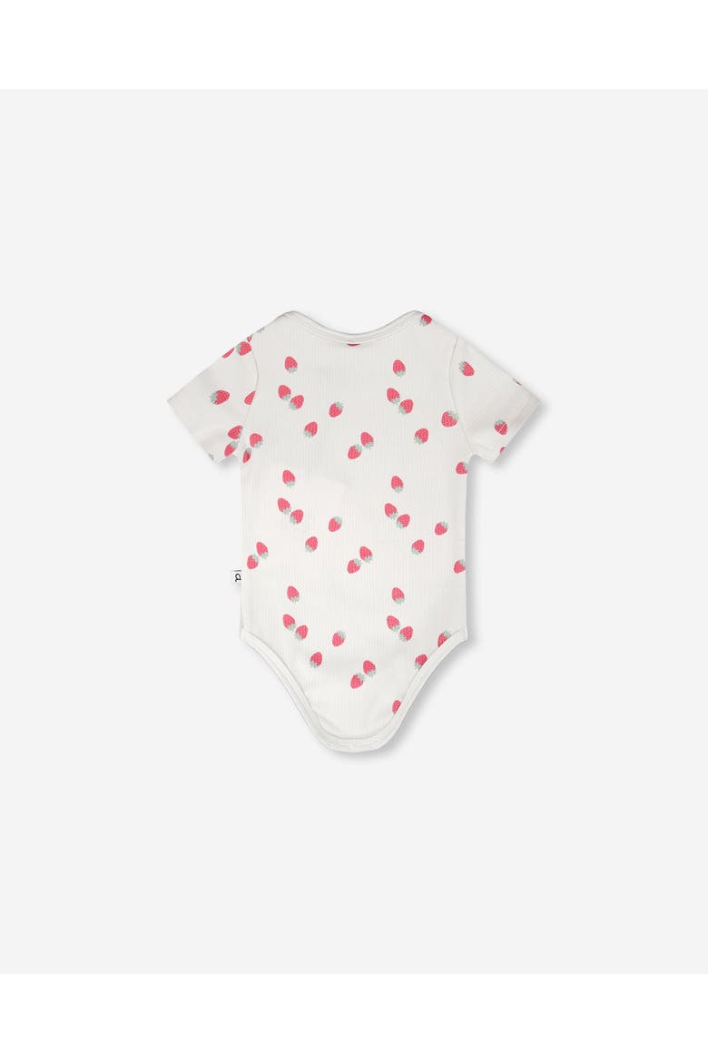 Evolutive Cotton Rib Jersey Strawberries Printed Bodysuit, Alternate, color, White Printed Strawberries