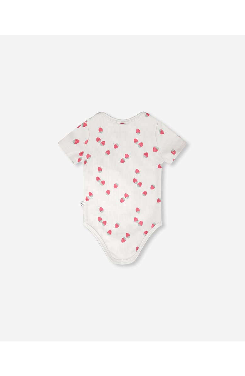 Deux par Deux Evolutive Cotton Rib Jersey Strawberries Printed Bodysuit, Alternate, color, White Printed Strawberries