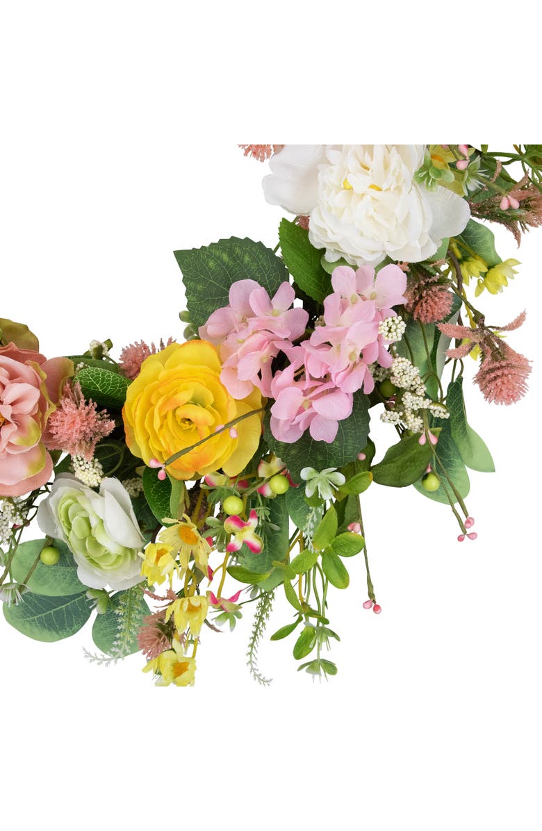 Northlight Rose and Hydrangea Floral Spring Wreath - 26" - Pink and Yellow, Alternate, color, Pink