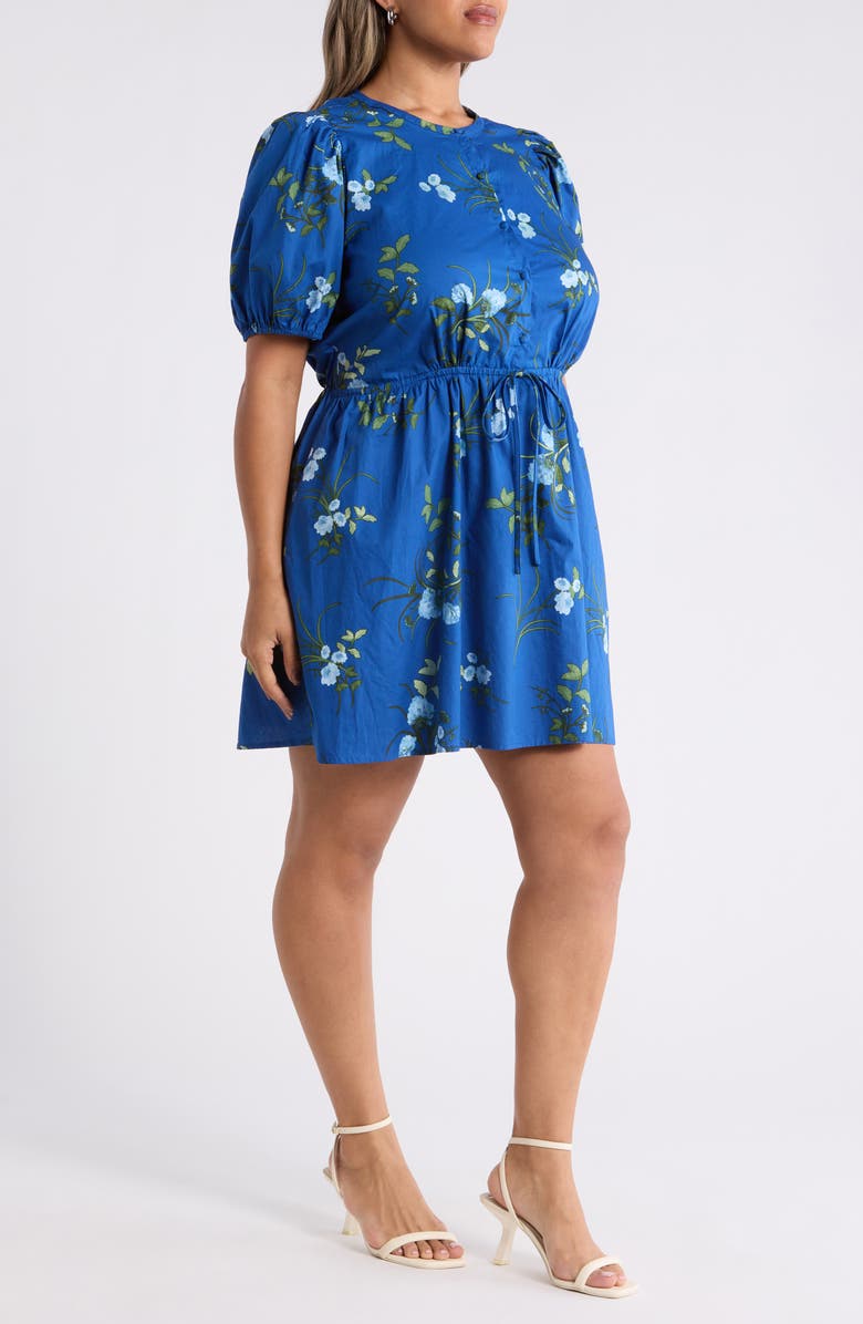 SUGARLIPS Sendra Floral Alba Drawstring Waist Cotton Minidress, Alternate, color, Navy-Blue-Grn