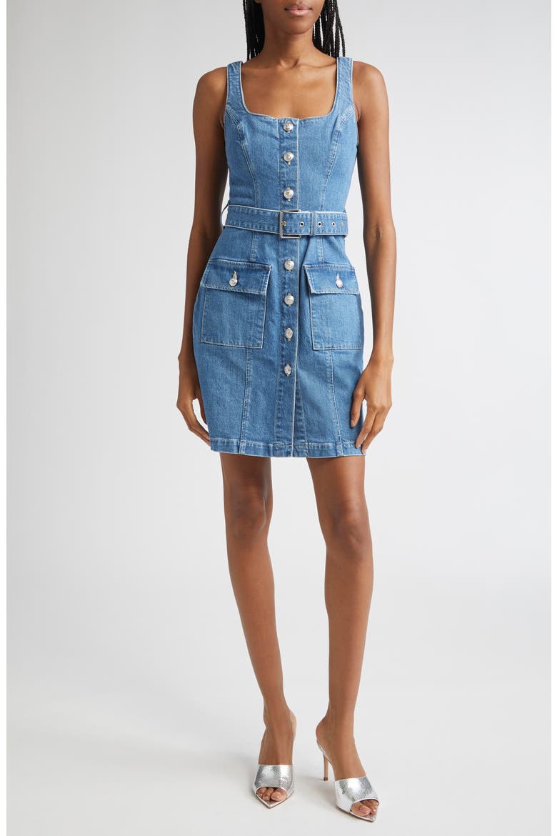 Midy Belted Sleeveless Denim Minidress, Main, color, TIPTON