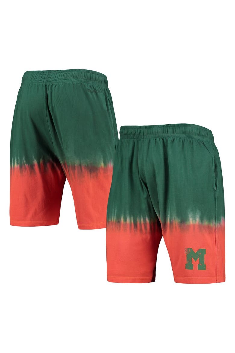 Men's Mitchell & Ness Orange/Green Miami Hurricanes Tie-Dye Shorts, Main, color, Orange