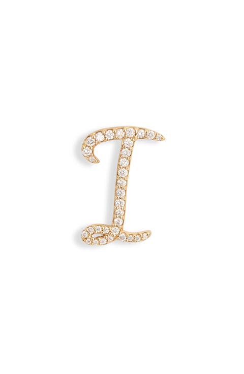 14K Gold Diamond Cursive Initial Stud Earring - 0.418ct.