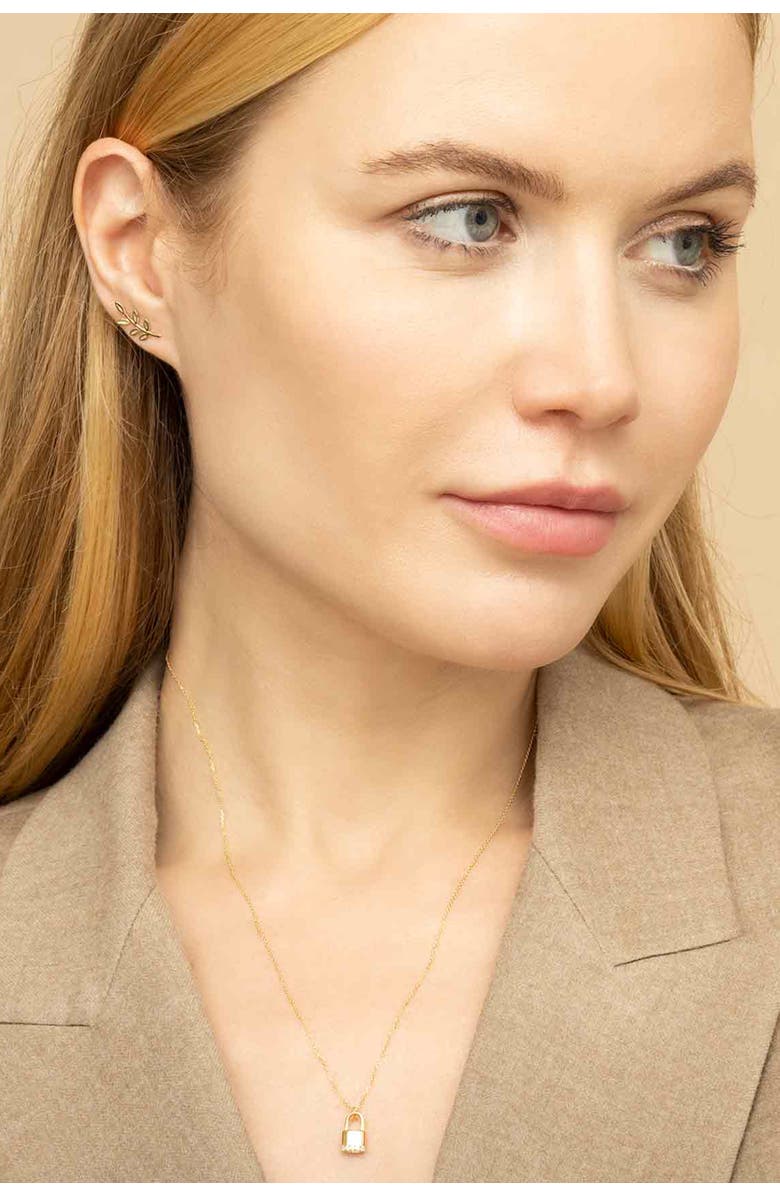 Oradina 14K Yellow Gold Peace and Love Studs, Alternate, color, Yellow Gold