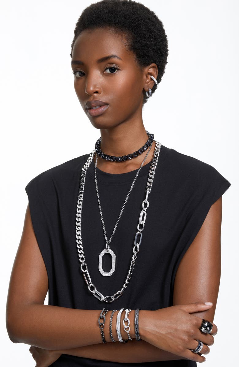 Swarovski Matrix Crystal Baguette Hoop Earrings, Alternate, color,