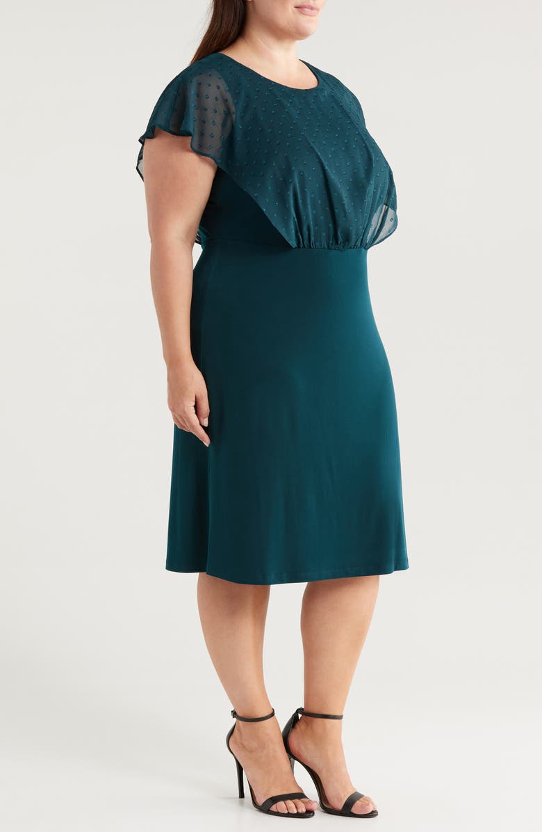 Connected Apparel Swiss Dot Chiffon Sleeve Cocktail Dress, Alternate, color, Dark Mallard