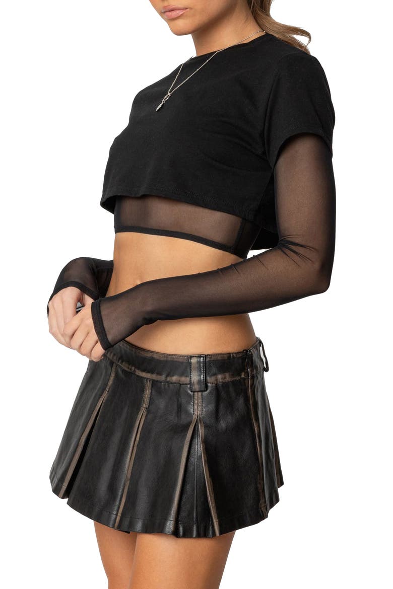 Rella Layered Long Sleeve Crop Top, Alternate, color, BLACK