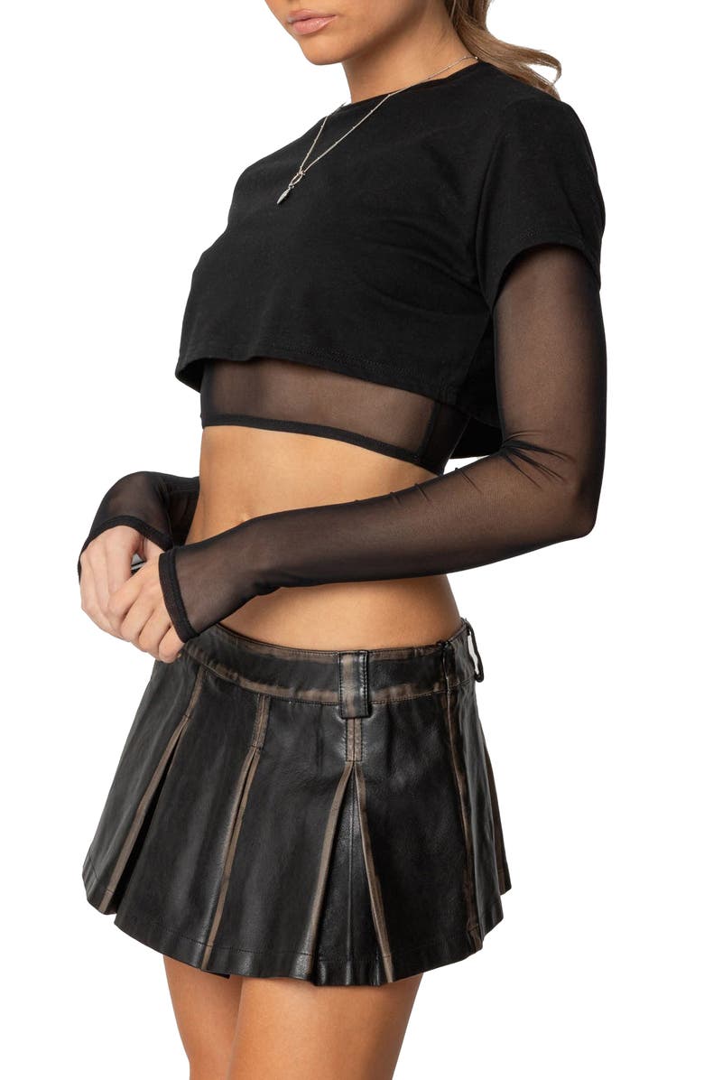 EDIKTED Rella Layered Long Sleeve Crop Top, Alternate, color, Black