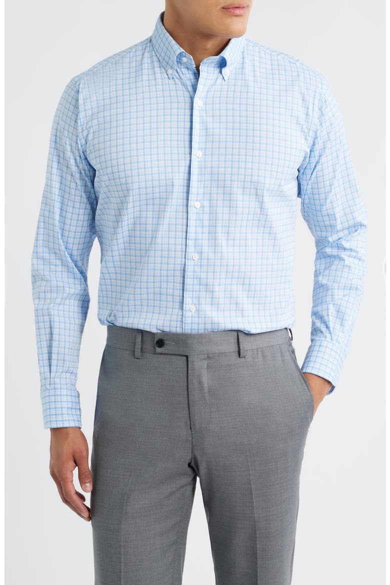 Crown Lite Shadow Check Performance Twill Button-Down Shirt, Main, color, COTTAGE BLUE