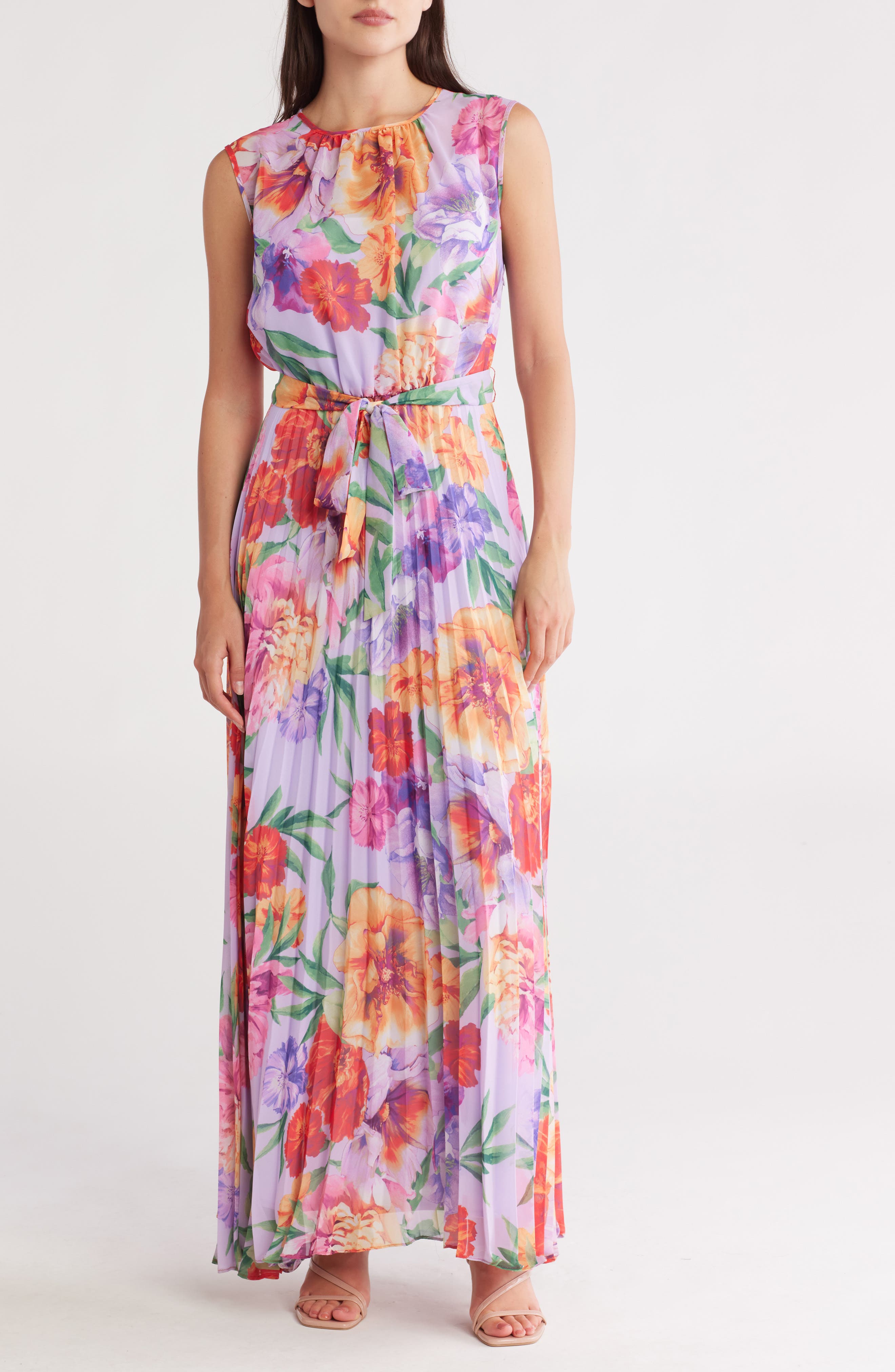 Donna Ricco Sleeveless Pleated Maxi Dress