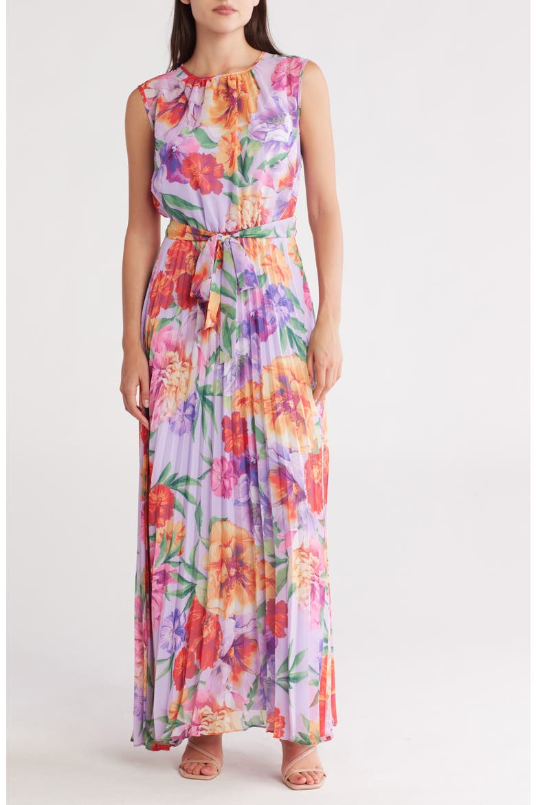 Sleeveless Pleated Maxi Dress, Main, color, LILAC MULTI