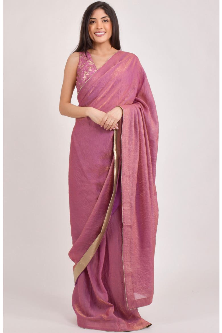Rhosyn Brocade Pre Pleated Shimmer Saree, Alternate, color, Pink