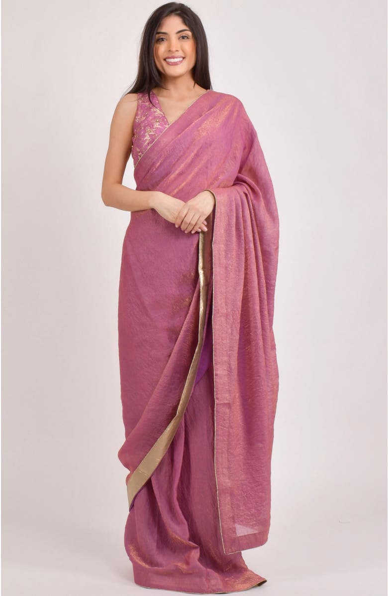 RAAS Rhosyn Brocade Pre Pleated Shimmer Saree, Alternate, color, Pink