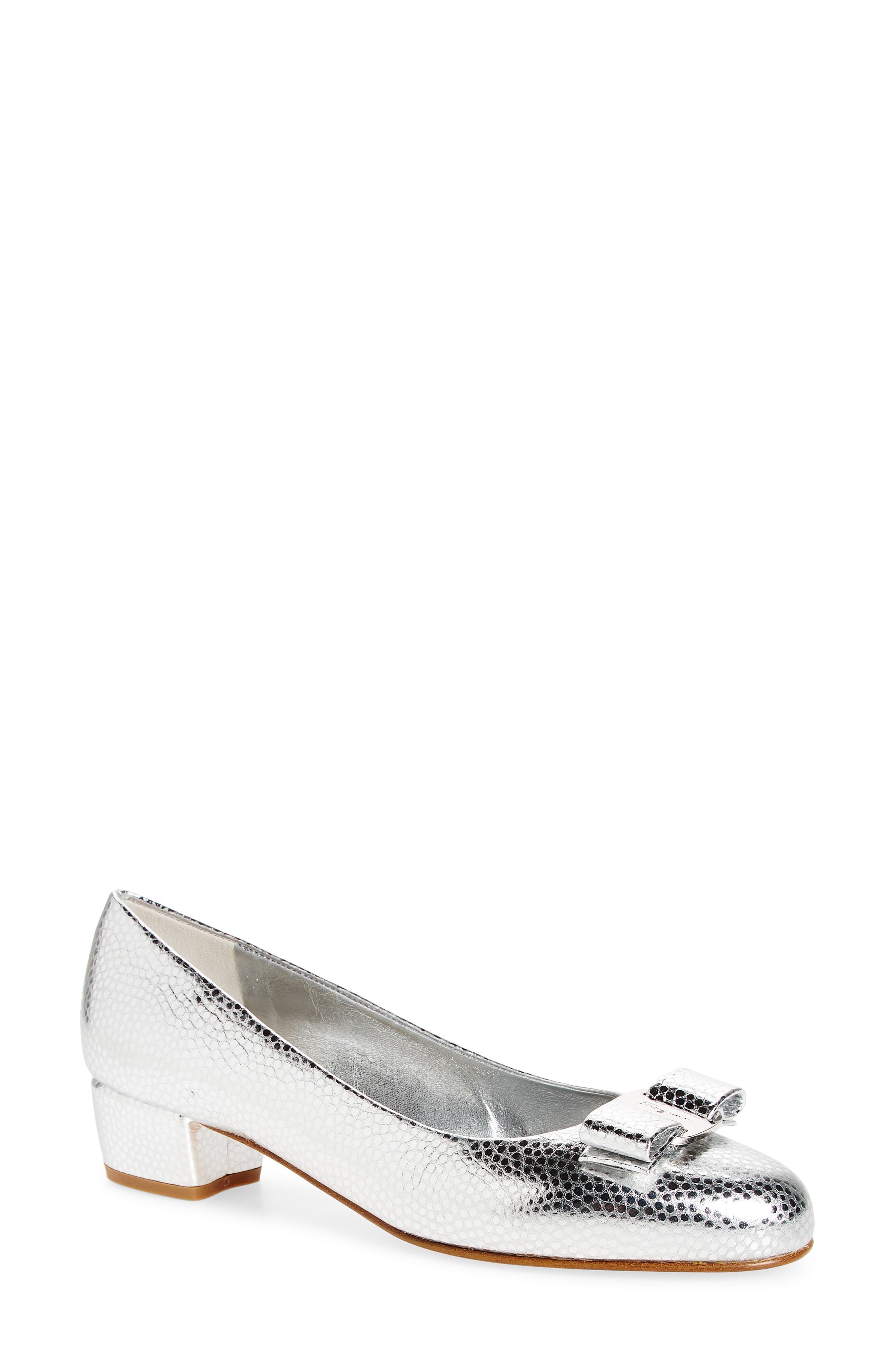 Vara Bow Metallic Leather Pump, Main, color, SILVER