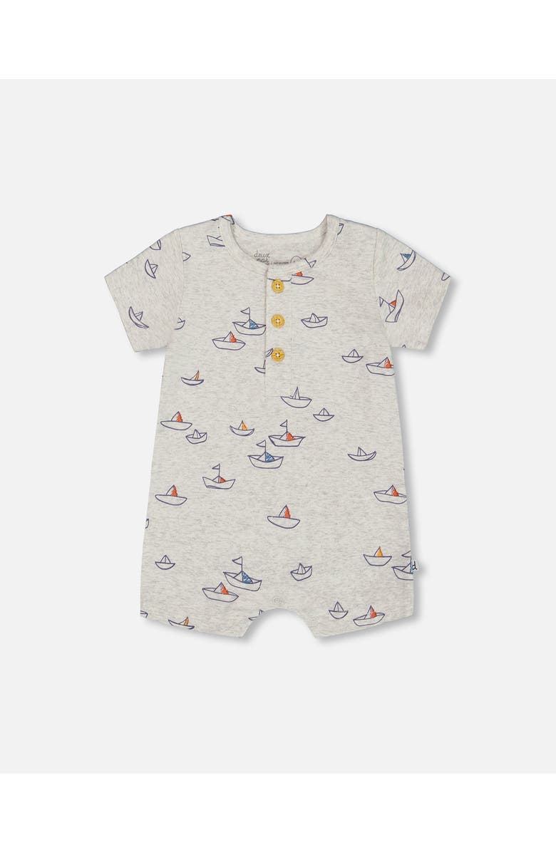 Deux par Deux Baby Boy's Organic Cotton Printed One-Piece Romper Little Paper Boats, Main, color,