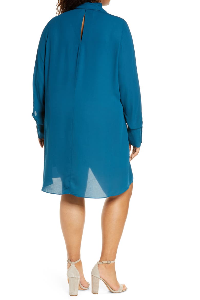 Bow Neck Dress, Alternate, color, TEAL