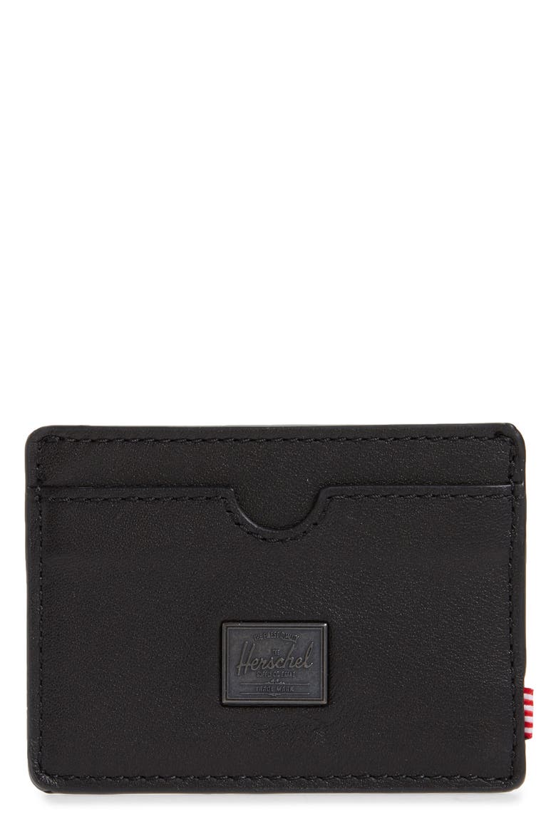 Herschel Supply Co Charlie RFID Leather Card Case, Main, color, BLACK