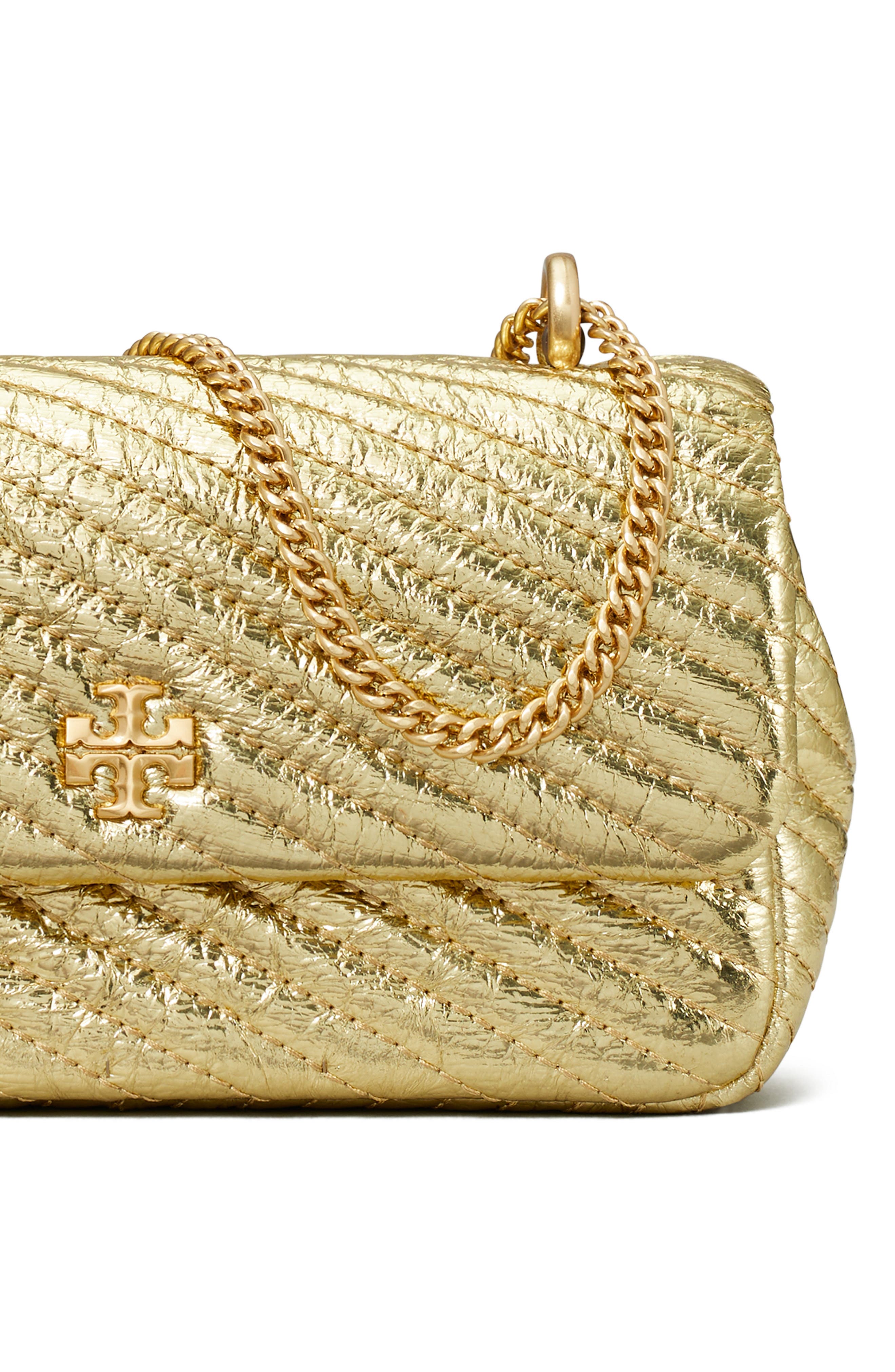 Tory Burch Mini Kira Moto Quilted Metallic Leather Convertible Shoulder Bag, Alternate, color, 