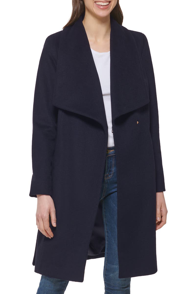 Slick Wool Blend Wrap Coat