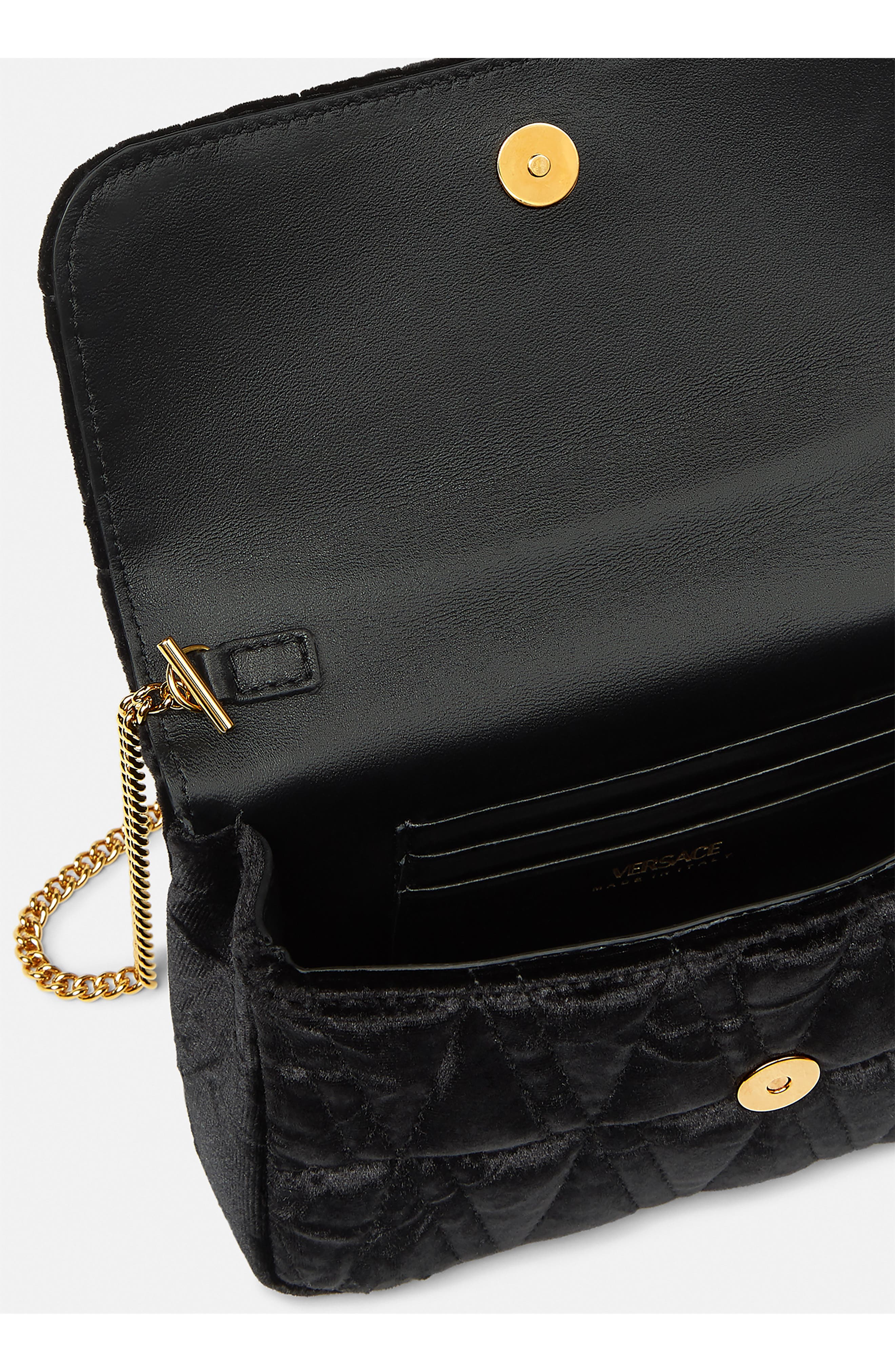 Versace Mini Virtus Quilted Velvet Evening Bag, Alternate, color, 
