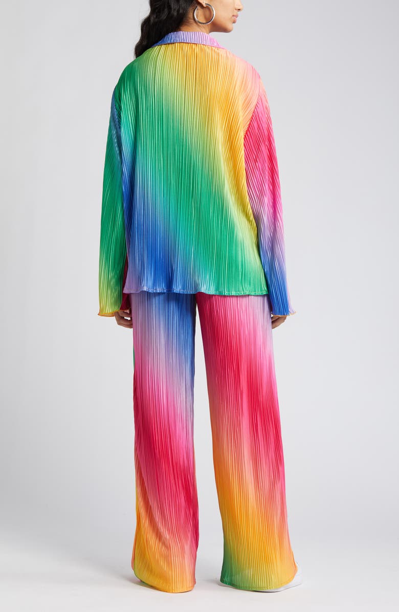 Dressed in Lala Notched Collar Plissé Top & High Waist Pants Set, Alternate, color, 