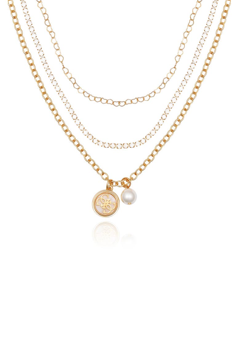Enamel Logo Layered Chain Necklace, Alternate, color, GOLD TONE