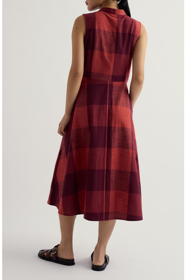 Carved Wood Plaid Sleeveless Organi Cotton Midi Dress, Alternate, color, LAVANDIN UMBER