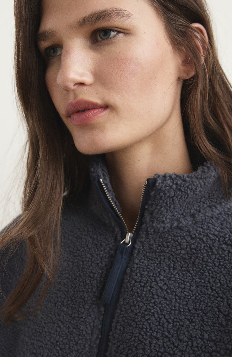 MANGO Oversize High Pile Fleece Half Zip Pullover, Alternate, color, Ink Blue