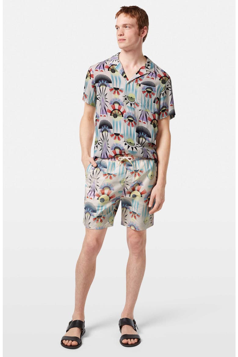 Print Mid Length Swim Trunks, Alternate, color, LUNA PIER WHITE AOP