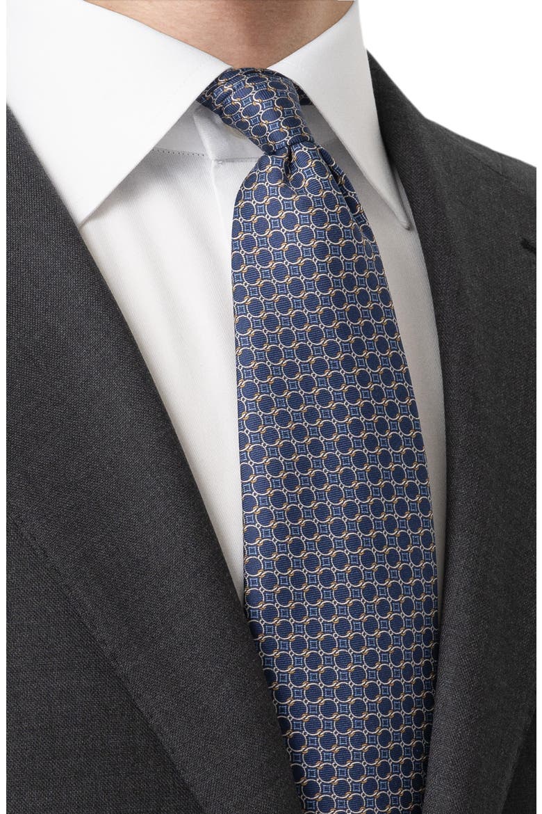 Interlock Print Silk Tie, Alternate, color, DARK BLUE