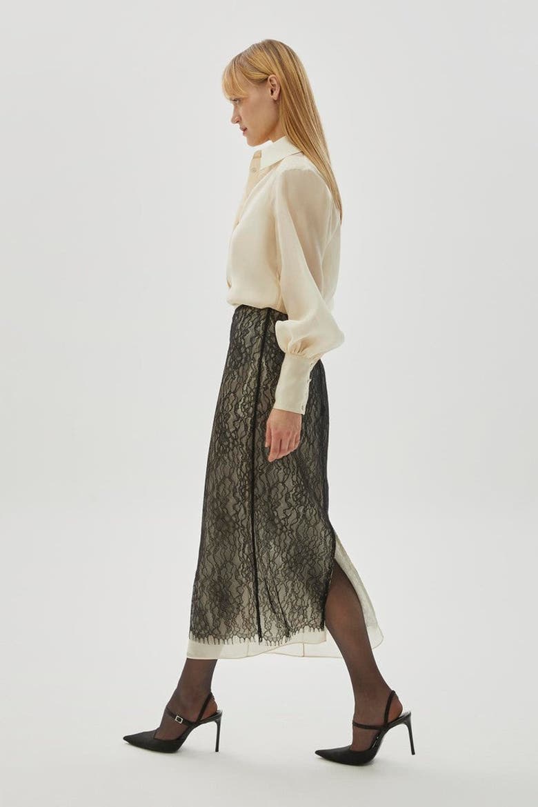Tulle Lace Midi Skirt, Alternate, color, BLACK