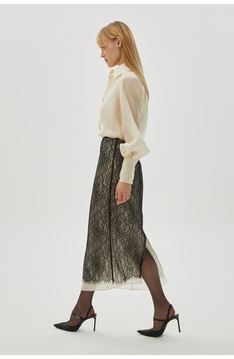 Exquise Tulle Lace Midi Skirt, Alternate, color, Black