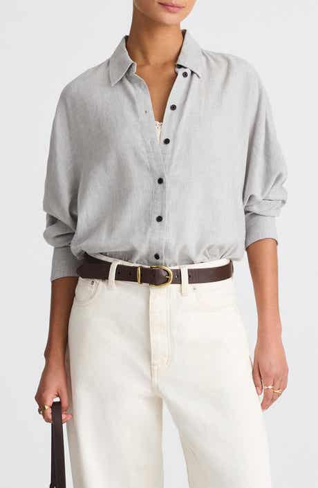 Heathered Flannel Dolman Sleeve Button-Up Shirt