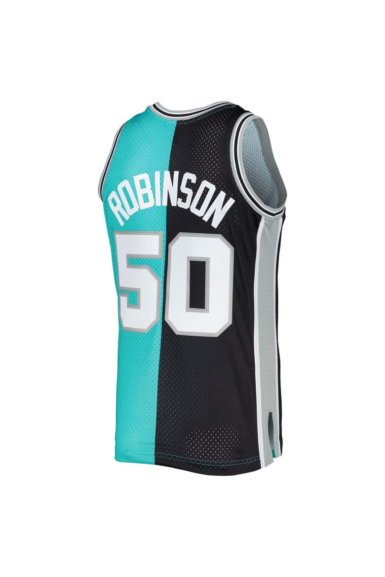 Men's Mitchell & Ness David Robinson Black/Teal San Antonio Spurs Hardwood Classics 1998/99 Split Swingman Jersey, Alternate, color, Black
