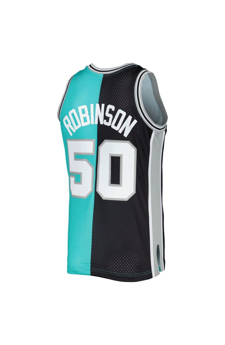 Mitchell & Ness Men's Mitchell & Ness David Robinson Black/Teal San Antonio Spurs Hardwood Classics 1998/99 Split Swingman Jersey, Alternate, color, 