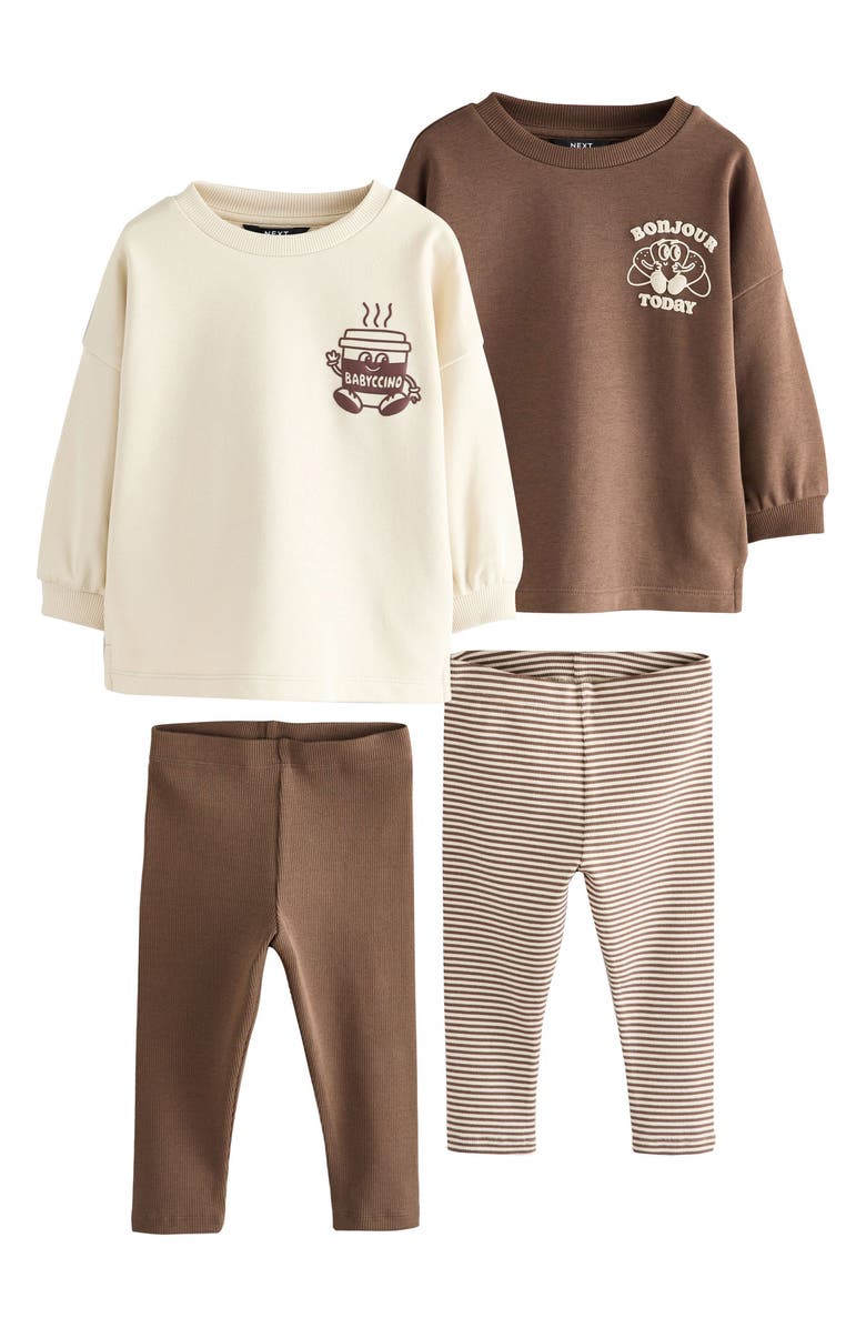 NEXT Kids' Assorted 4-Pack Sweatshirt & Leggings Sets, Main, color, Neutral