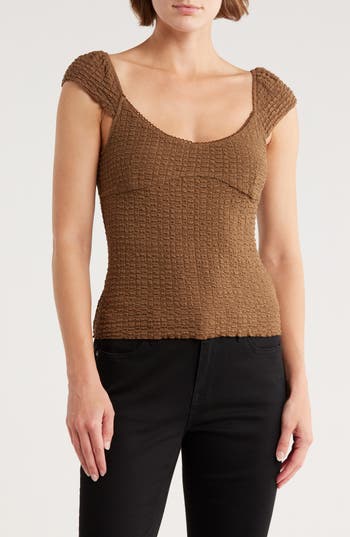 Elodie Sweetheart Neck Cap Sleeve Top In Brown