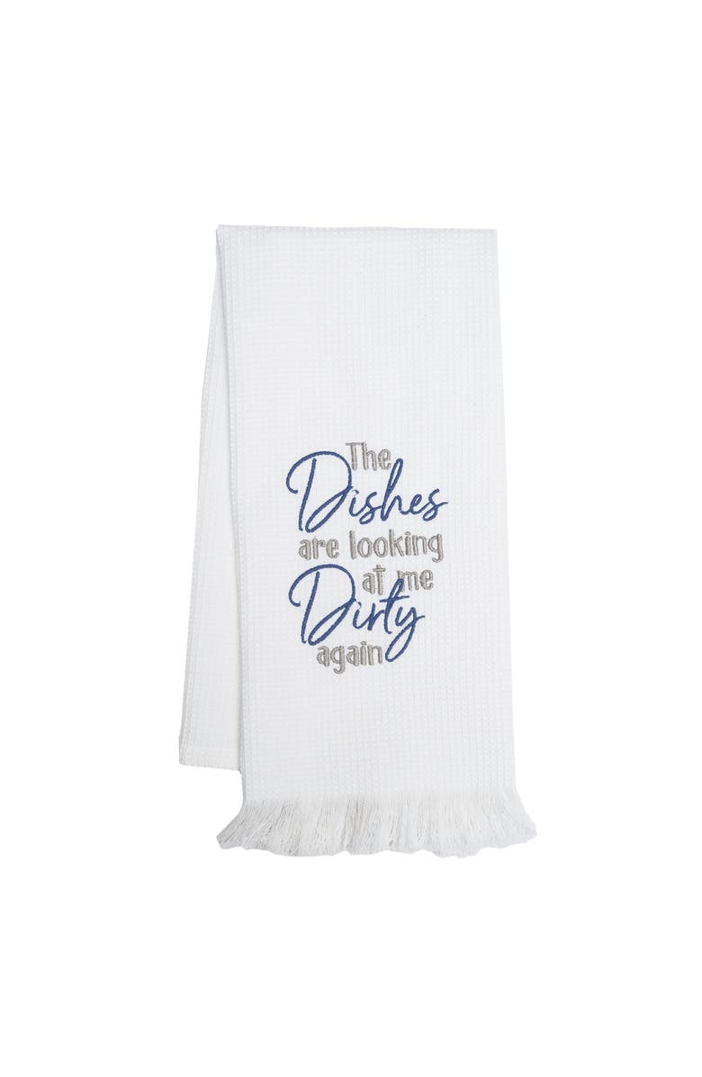 carol & frank Dishes Looking At Embroidered Waffle Weave Kitchen Towel, Main, color, White
