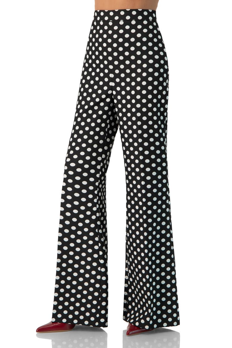 Polka Dot Flared Pants, Main, color, Black