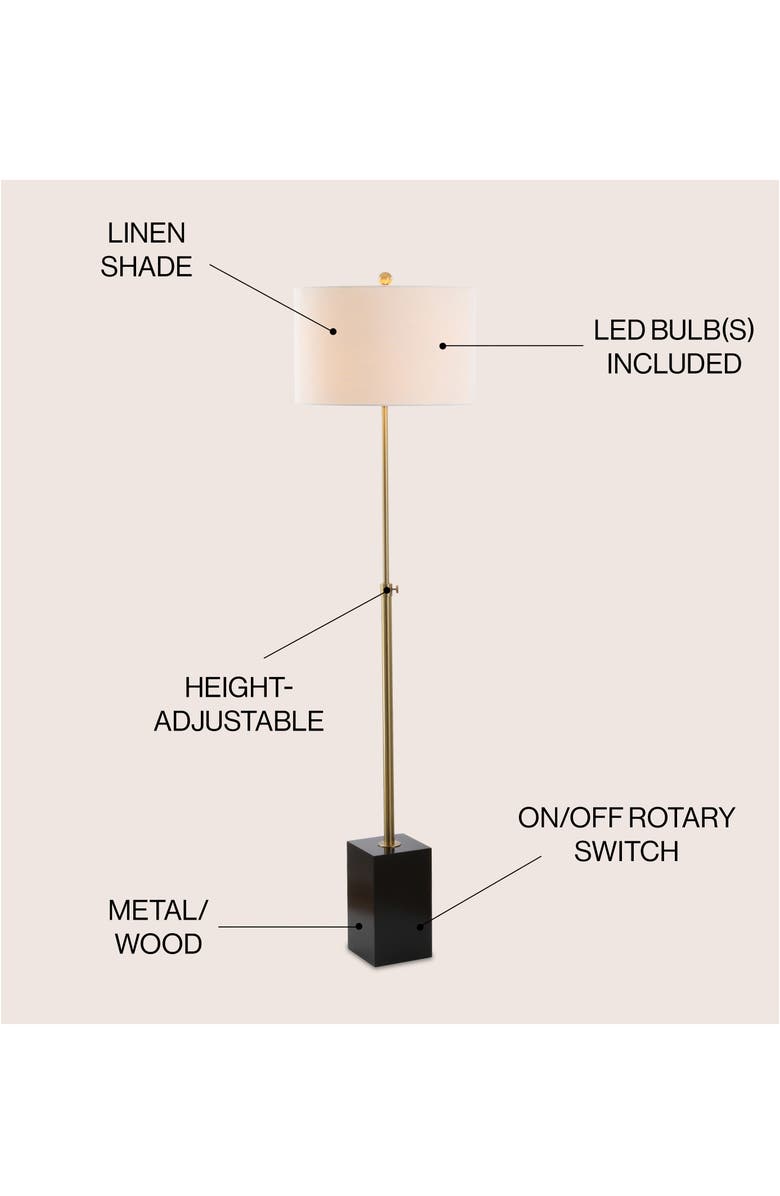 JONATHAN Y Lafayette 65" Adjustable Height LED Floor Lamp, Brass/Black, Alternate, color, Brass Gold/Black