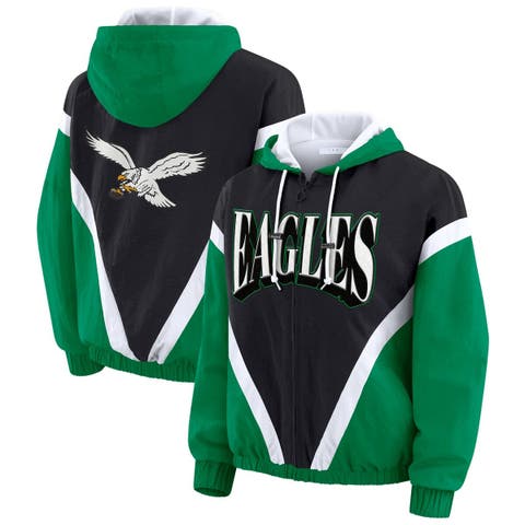 Women's WEAR by Erin Andrews Kelly Green/Black Philadelphia Eagles Plus Size Retro Crinkle Full-Zip Windbreaker Jacket