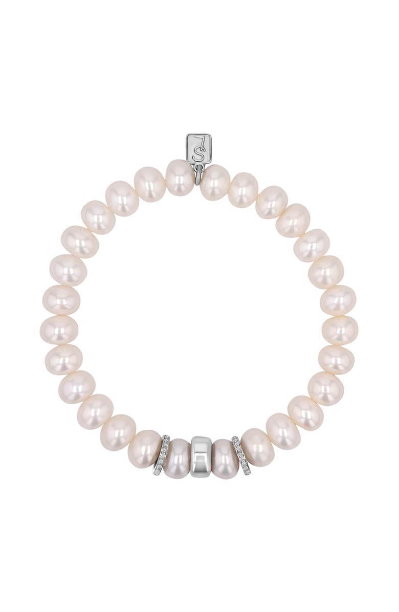 Sheryl Lowe Pearl 8MM Bead Bracelet With Diamond And Smooth Rondelles, Alternate, color,