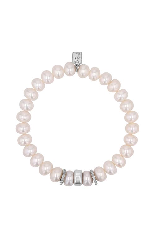 Sheryl Lowe Pearl 8mm Bead Bracelet With Diamond And Smooth Rondelles In Silver