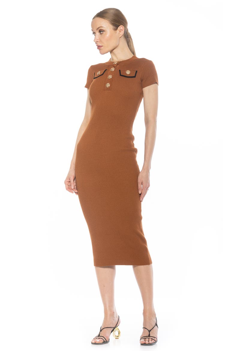Rhys Crewneck Knit Sheath Midi Dress, Alternate, color, CAMEL