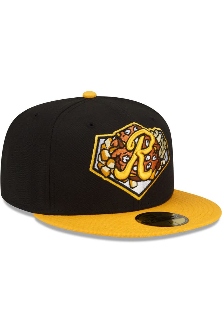 Men's New Era Black/Gold Rochester Red Wings Theme Night 59FIFTY Fitted Hat, Alternate, color, Black