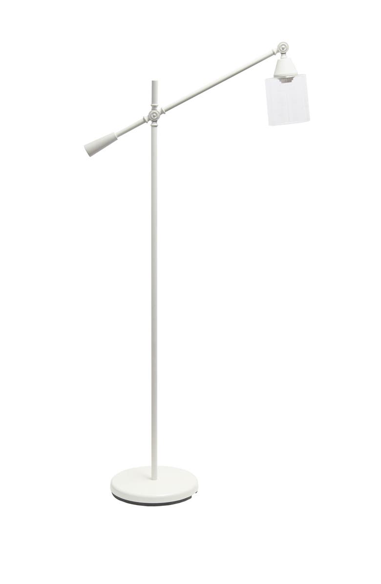 LALIA HOME Swing Arm Floor Lamp with Clear Glass Cylindrical Shade - White, Main, color, 