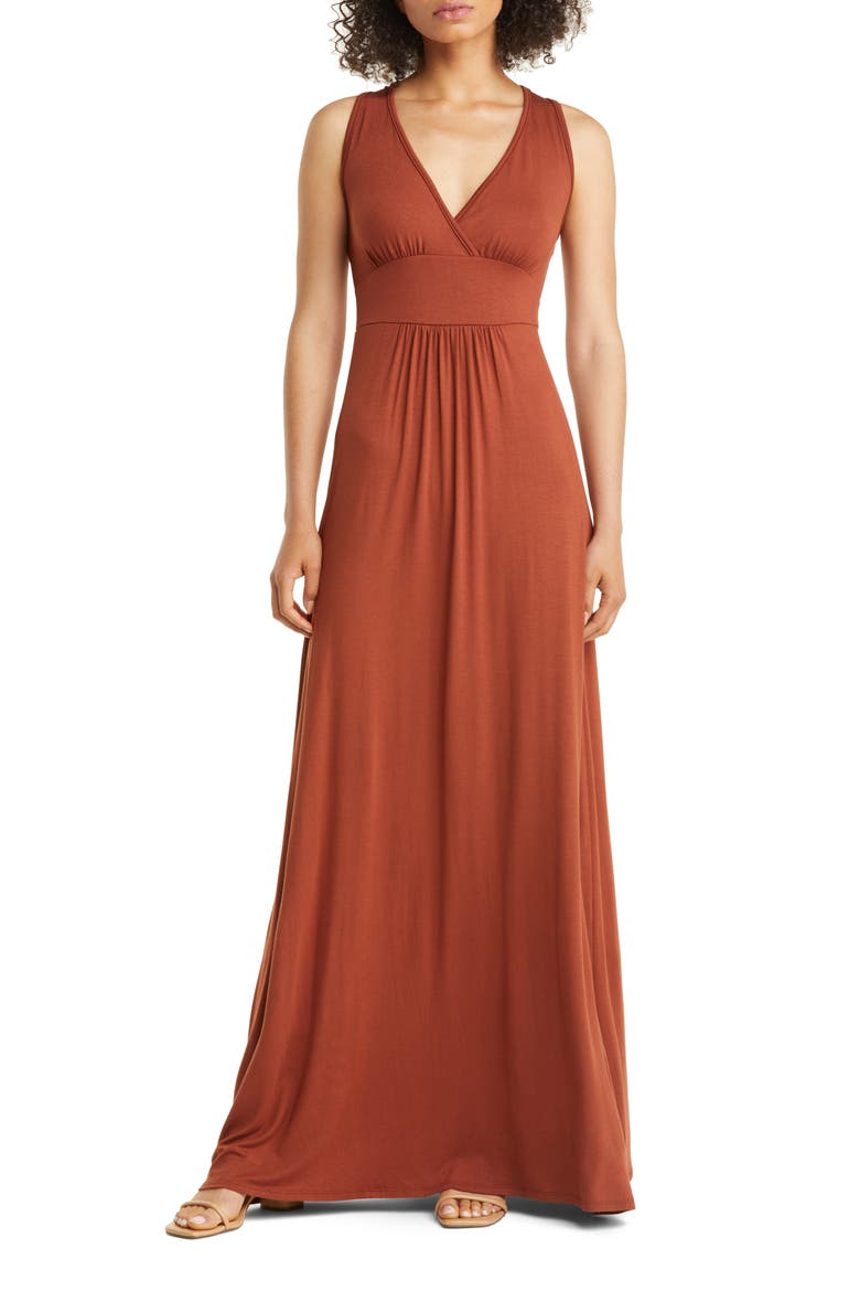 V-Neck Jersey Maxi Dress, Main, color, HAZELNUT