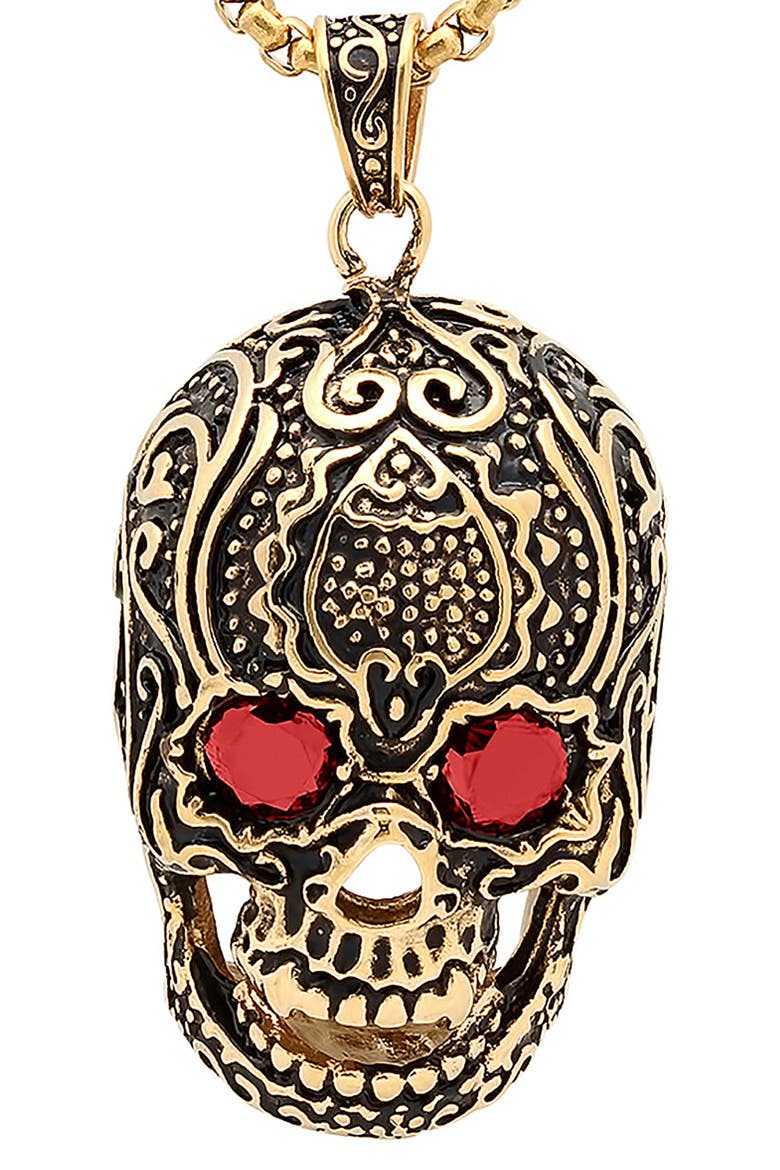 18K Gold Plated Stainless Steel Skull Pendant Necklace, Alternate, color, YELLOW