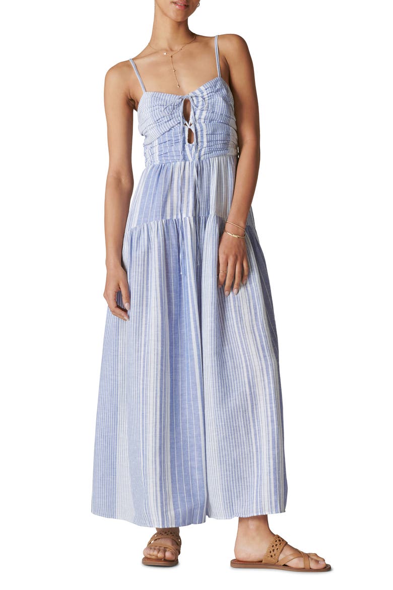 Stripe Cotton & Linen Cutout Sundress, Main, color, BLUE MULTI STRIPE